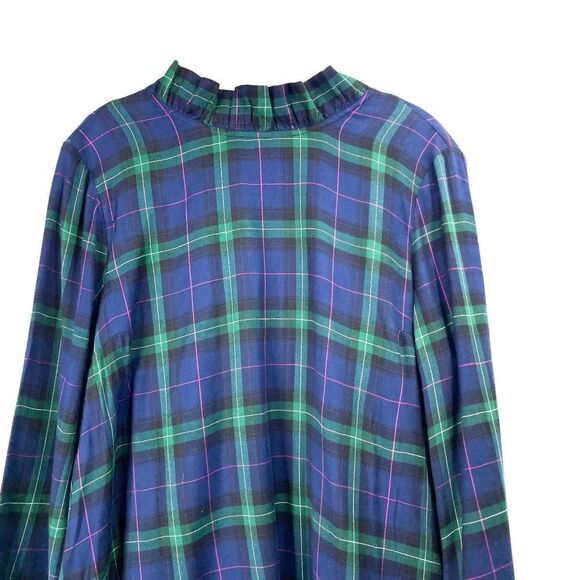 NEW Crown & Ivy Bow Back plaid Ruffle Dress Sz L green navy‎ blue - Picture 3 of 8